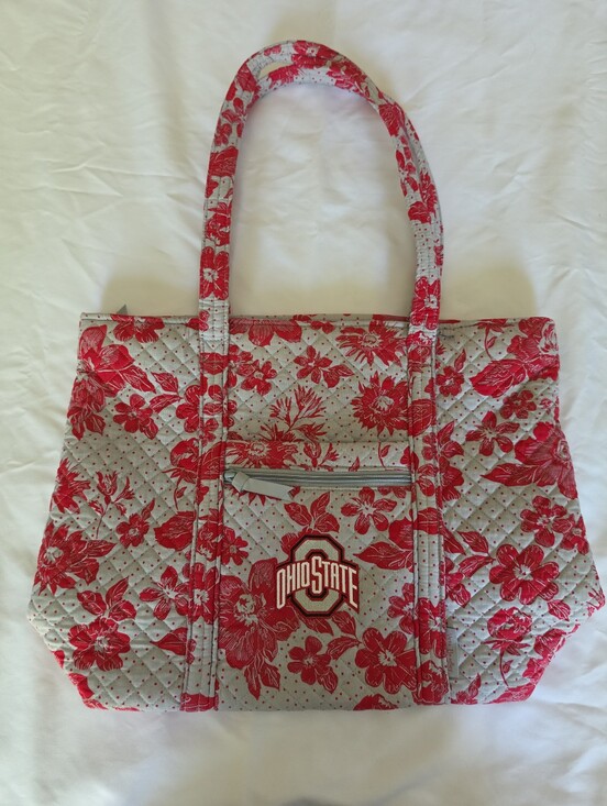 Vera Bradley Handbags - Vera Bradley Ohio State Collegiate Vera Quilted Tote Gray, Red Rain Garden Print